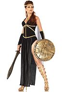 Ancient Roman female warrior, costume romper, collar, pleats, keyhole